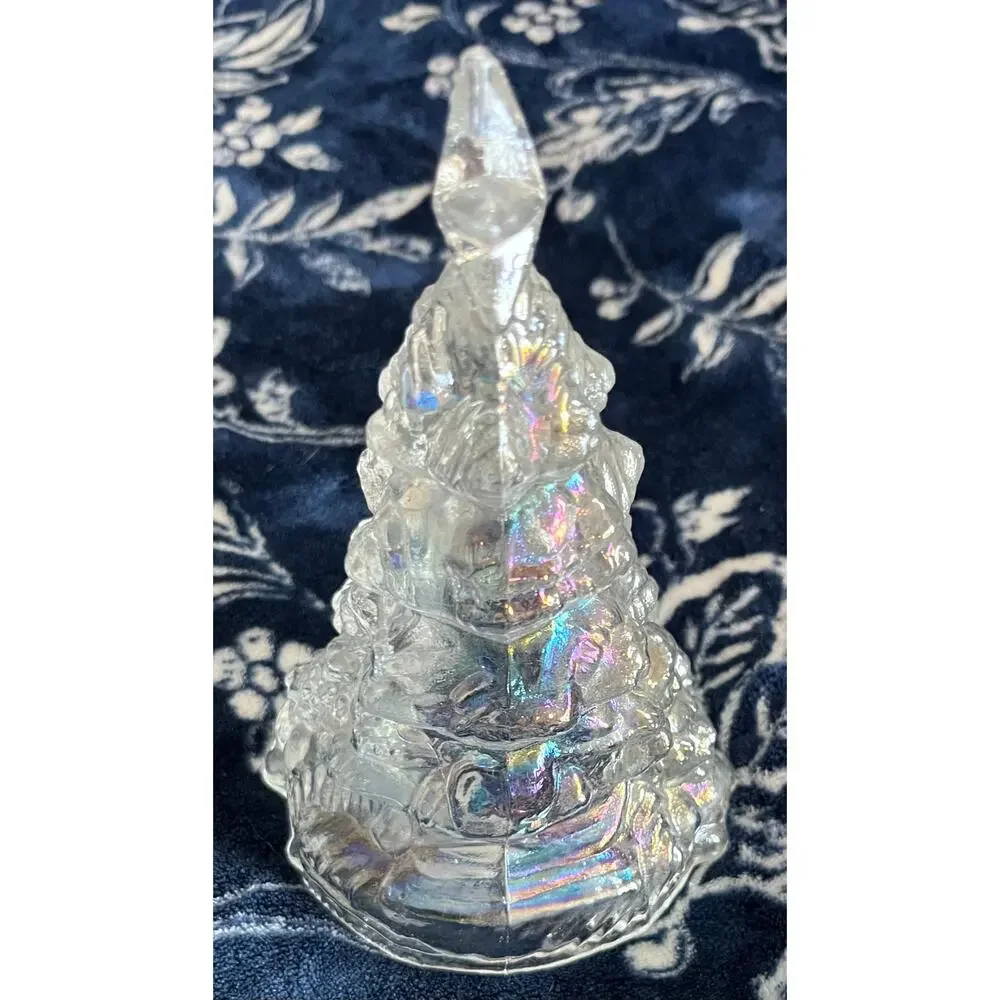 Vintage Iridescent Carnival Glass Christmas Tree With Presents Teddy Bear